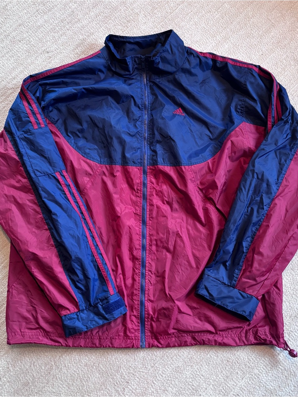 adidas Men's Colorblock Windbreaker Jacket in Navy & Red XXL